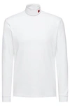 Hugo Stretch Cotton Turtleneck T Shirt With Red Logo Label In White