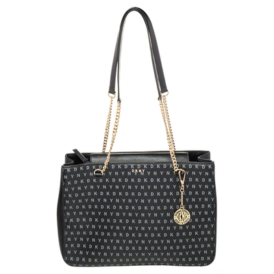 Pre-owned Dkny Black Signature Leather Chain Tote