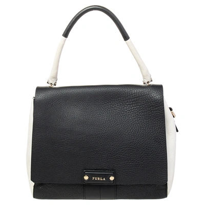 Pre-owned Furla Black/white Leather Flap Top Handle Bag