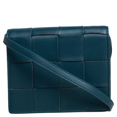 Pre-owned Bottega Veneta Teal Blue Leather Mini Cassette Crossbody Bag