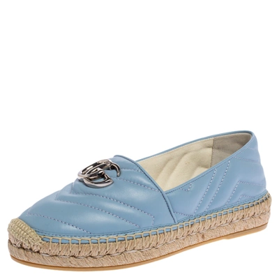 Pre-owned Gucci Blue Matelass&eacute; Leather Gg Marmont Espadrille Flats Size 36.5