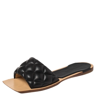 Pre-owned Bottega Veneta Black Quilted Leather Flat Slides Size 38