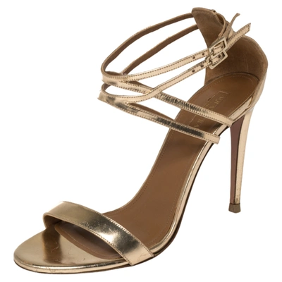 Pre-owned Aquazzura Gold Leather Lucille Open Toe Ankle Strap Sandals Size 39