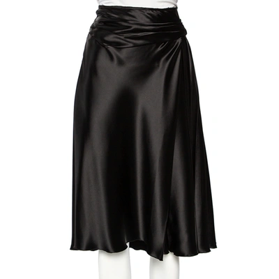 Pre-owned Prada Black Sateen Pleated Detail Knee Length Skirt M