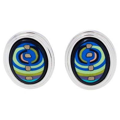 Pre-owned Frey Wille Hommage &agrave; Hundertwasser Spiral Of Life Earrings In Blue