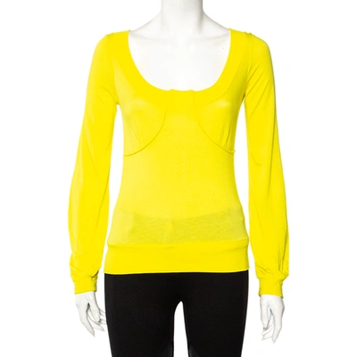 Pre-owned Kenzo Yellow Knit Scoop Neck T-shirt S