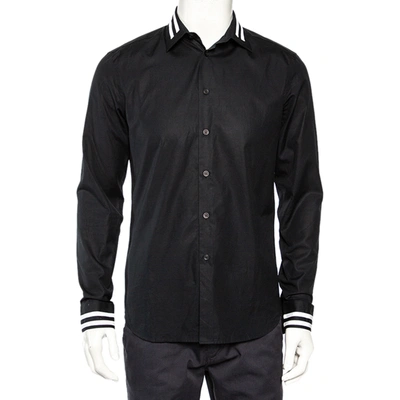 Pre-owned Givenchy Vintage Black Cotton Contrast Stripe Detail Button Front Shirt M