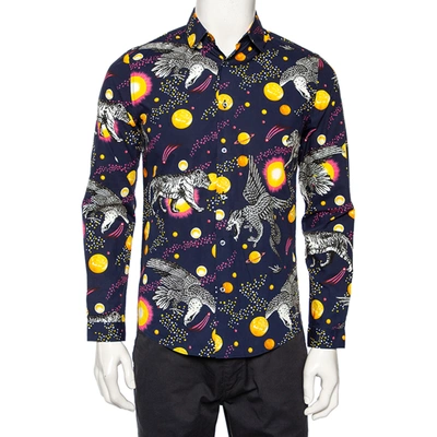 Pre-owned Gucci Navy Blue Planets & Animals Printed Cotton Button Front Shirt S