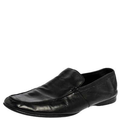Pre-owned Ermenegildo Zegna Black Leather Slip On Loafers Size 43.5