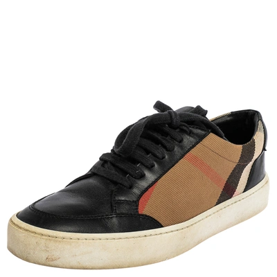 Pre-owned Burberry Black/beige Nova Check Canvas And Leather Low Top Sneakers Size 38