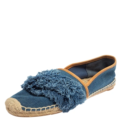 Pre-owned Tory Burch Blue Denim Shaw Espadrille Flats Size 40.5