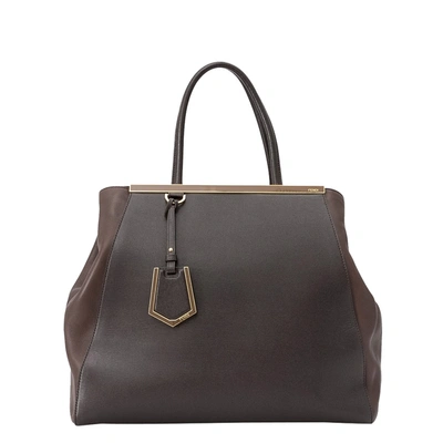 Pre-owned Fendi Brown/dark Brown Leather Large 2jours Bag