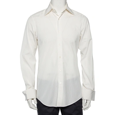 Pre-owned Gucci White Logo Jacquard Cotton Button Front Shirt M
