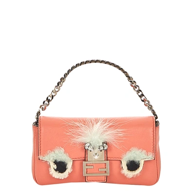 Pre-owned Fendi Pink/white Micro Monster Leather Baguette Bag In Multicolor