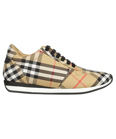 Burberry Lace-up Check Sneakers In Yellow
