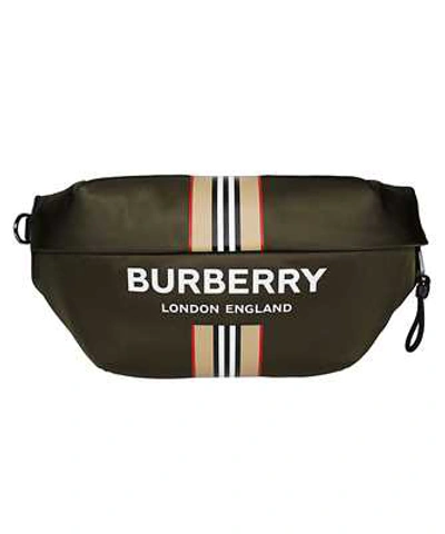 Burberry Logo And Icon Stripe Print Econyl® Sonny Belt Bag In Green