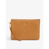 SAINT LAURENT WOMENS NATURAL DARK MONOGRAM QUILTED LEATHER CLUTCH BAG,R03792556