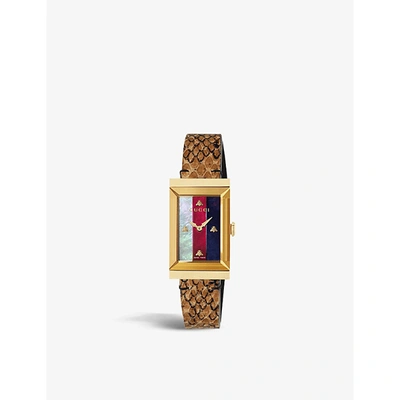 Gucci Ya147402 G-frame Pvd Gold-plated, Mother-of-pearl And Leather Watch In Brown