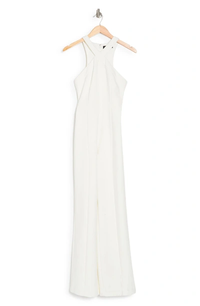 Likely Dash Bow Belted Halter Jumpsuit In White