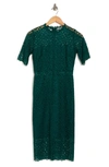 By Design Lace Sheer Panel Knee Length Dress In Botanical Green