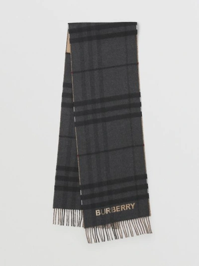 Burberry Contrast Check Cashmere Scarf In Archive Beige/black