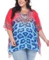 White Mark Plus Size Animal Print Caftan With Tie-up Neckline In Pink
