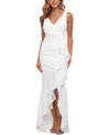 Betsy & Adam Petite Ruffled High-low Mermaid Gown In White