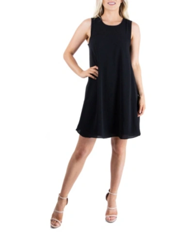 24seven Comfort Apparel Sleeveless Skater Pleated Mini Dress With Pockets In Black