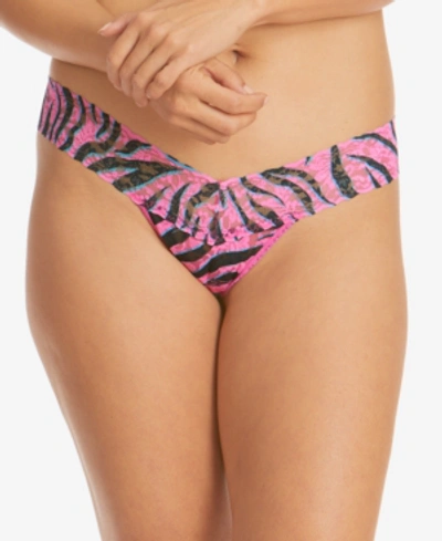Hanky Panky Low-rise Animal Stripes Lace Thong In Pink Multi