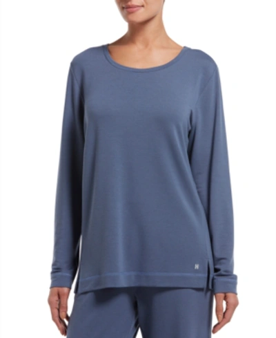 Hue Plus Size Solid Long Sleeve Lounge T-shirt In Vintage Indigo