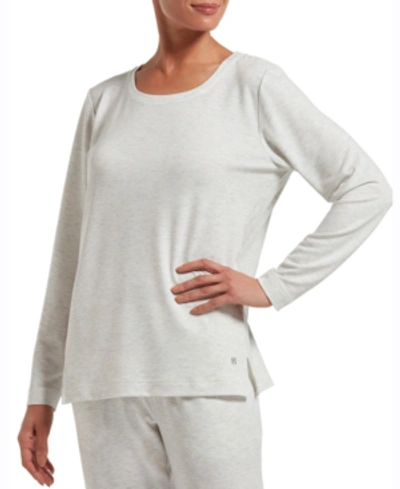 Hue Plus Size Solid Long Sleeve Lounge T-shirt In Whitesand Heather