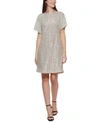Vince Camuto Sequin Short Sleeve Shift Dress In Champagne