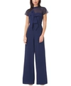 Js Collections Nova Bow Shoulder Wide Leg Jumpsuit In Navy Blue