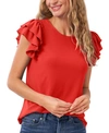 Cece Double Ruffle Knit Top In Coral Sunset