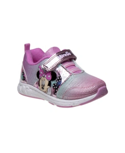 Disney Kids' Toddler Girls Minnie Mouse Adjustable Strap Sneakers In Silver-tone Holo Pink