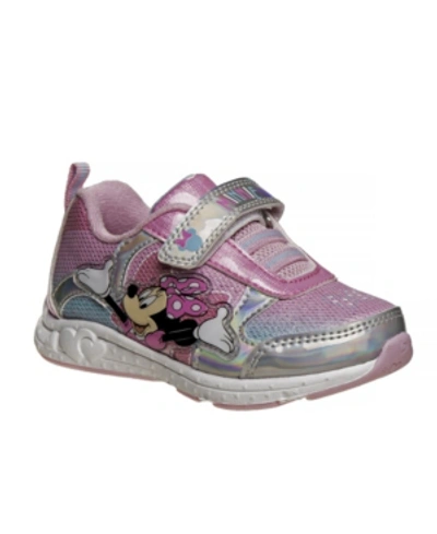 Disney Kids' Toddler Girls Minnie Mouse Adjustable Strap Sneakers In Silver-tone Holo Pink