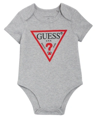 Guess Baby Boys And Girls Printed Logo Short Sleeve Bodysuit In Light Stone Heather