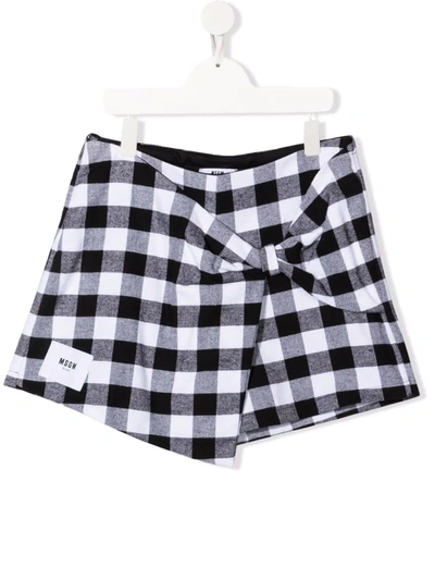Msgm Kids Shorts With White And Black Gingham Motif