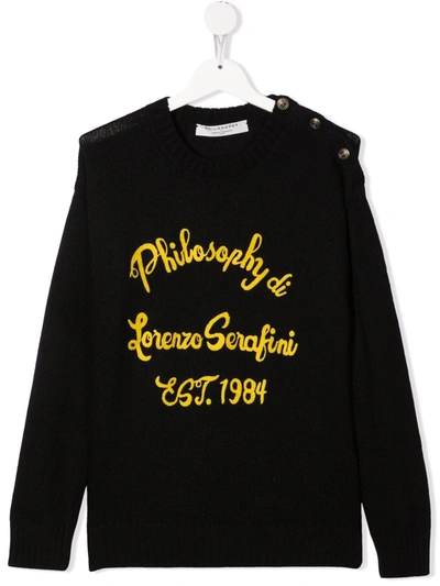 Philosophy Di Lorenzo Serafini Kids' Logo Flocked Wool Blend Knit Jumper In Black