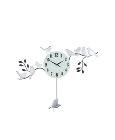 Three Star Wall Clock With Birds Sitting In White