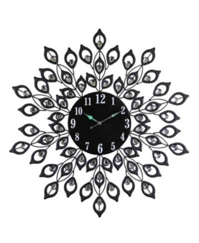 Three Star Round Blooming Leaves Wall Clock In Black