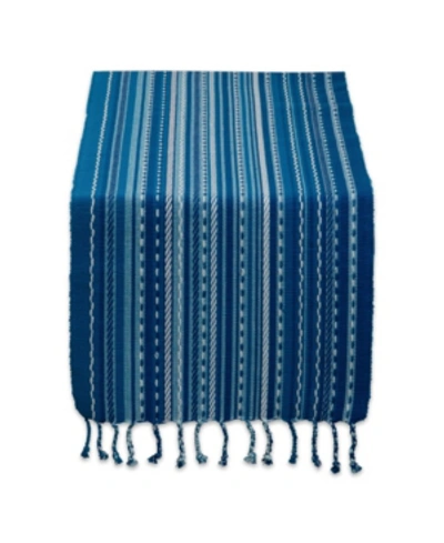 Design Imports Stripe With Fringe Table Runner In Blue