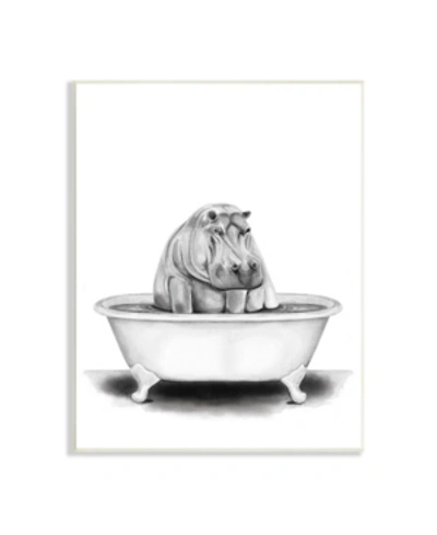 Stupell Industries Hippo In A Tub Funny Animal Bathroom Drawing Wall Plaque Art, 10" X 15" In Multi-color