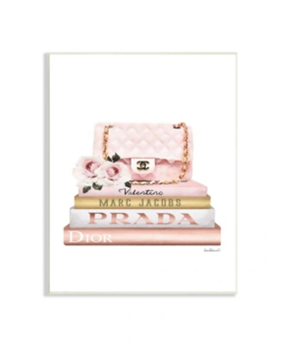 Stupell Industries Pink Purse Gold-tone Bookstack Glam Fashion Watercolor Design Wall Plaque Art, 13" X 19" In Multi-color