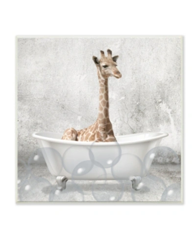 Stupell Industries Baby Giraffe Bath Time Cute Animal Design Wall Plaque Art, 12" X 12" In Multi-color