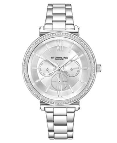Stuhrling Women's Silver-tone Link Bracelet Multi-function Watch 40mm In White