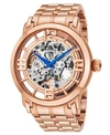 STUHRLING STAINLESS STEEL ROSE TONE CASE ON STAINLESS STEEL LINK BRACELET, ROSE TONE DIAL, WITH BLUE ACCENTS