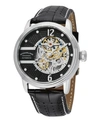 STUHRLING STAINLESS STEEL CASE ON BLACK PERFORATED ALLIGATOR EMBOSSED GENUINE LEATHER STRAP WITH WHITE CONTRAS