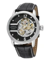 Stuhrling Stainless Steel Case On Black Perforated Alligator Embossed Genuine Leather Strap With White Contras In Black