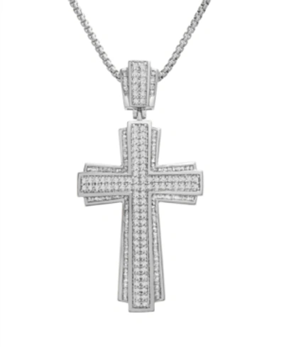 Macy's Men's Cross 22" Pendant Necklace (1 Ct. T.w.) In 14k Gold-plated Sterling Silver Or Sterling Silver